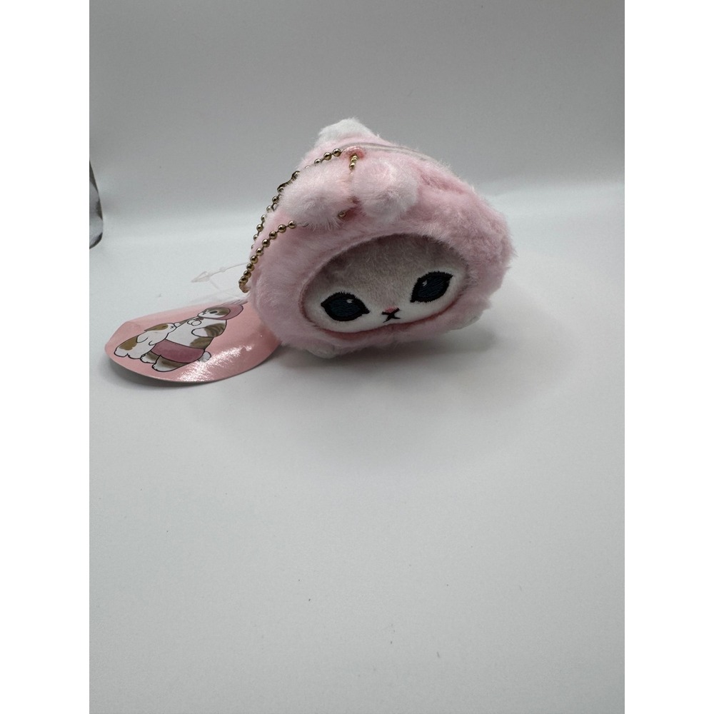 Mofusand Nyan Mochi Cat Plush Keychain Pink Bunny Hood Kawaii Gray Stripe Tagged